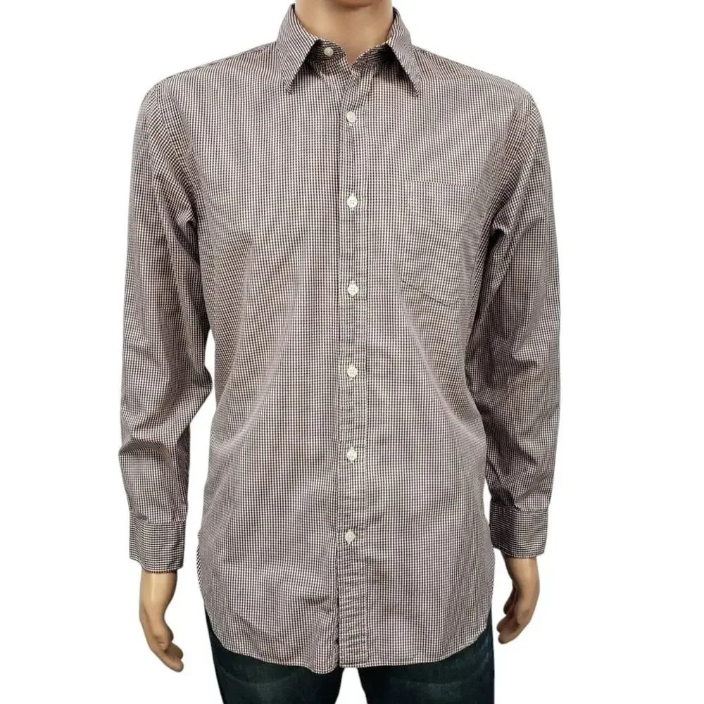 J. CREW Dress Shirt Gingham Micro Check Burgundy 80s 2 Ply 100% Cotton 15-15.5 M